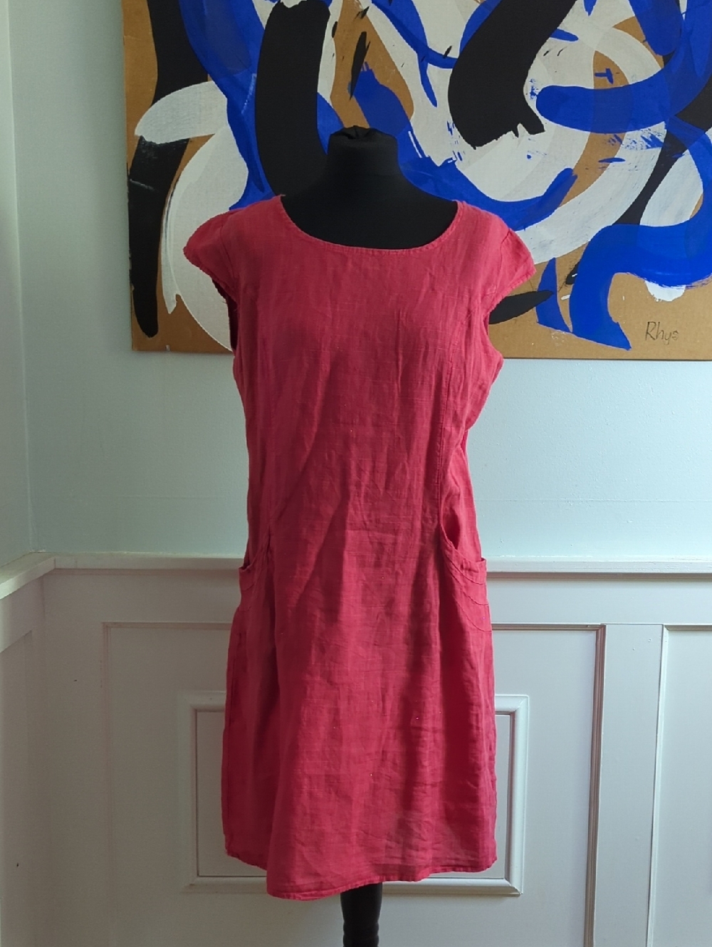 Vintage Italian 100% Linen Dress With Pockets Rose Salmon